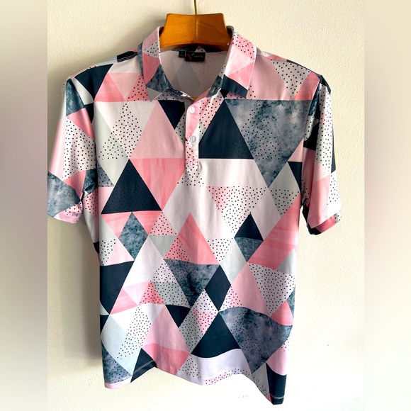 Yatta Performance Golf  Polo Shirt geometric triangle Casual Confort Men’s L - Picture 2 of 7
